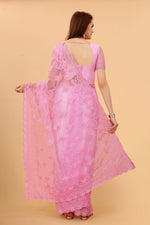 Pink Soft Net Ethnic Motif net Embroidery Party Wear C-Pallu Saree