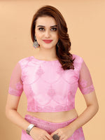 Pink Soft Net Ethnic Motif net Embroidery Party Wear C-Pallu Saree