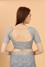 Soft Net Grey Color Ethnic Motif Net Embroidery Party wear C-Pallu Saree