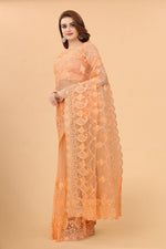 Orange Soft Net Light Color Ethnic Motif Net Embroidery Party wear C-Pallu Saree