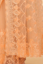 Orange Soft Net Light Color Ethnic Motif Net Embroidery Party wear C-Pallu Saree