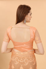 Orange Soft Net Light Color Ethnic Motif Net Embroidery Party wear C-Pallu Saree