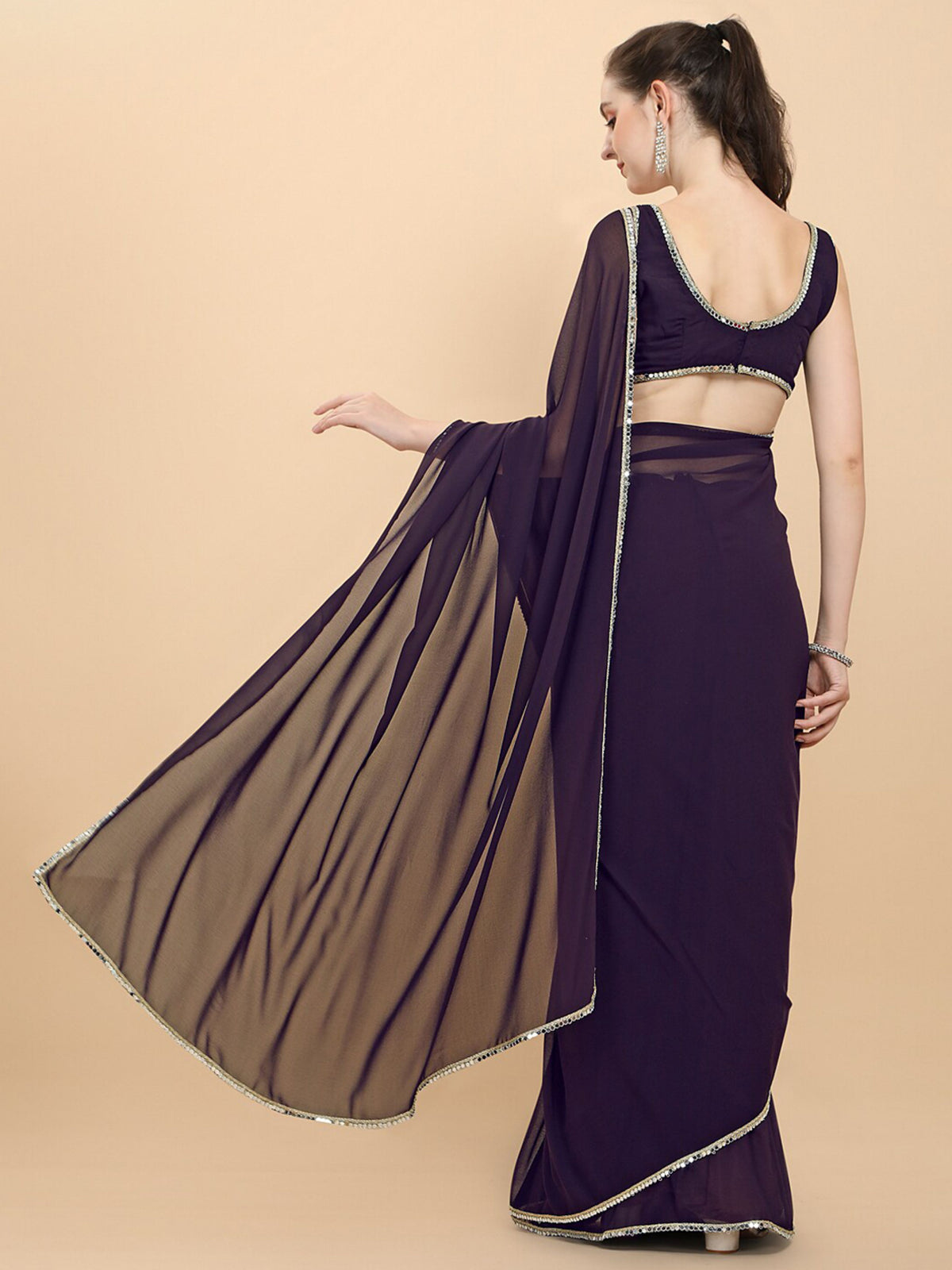 shining rangoli satin silk solid with beautiful sequned embellished lace border saree