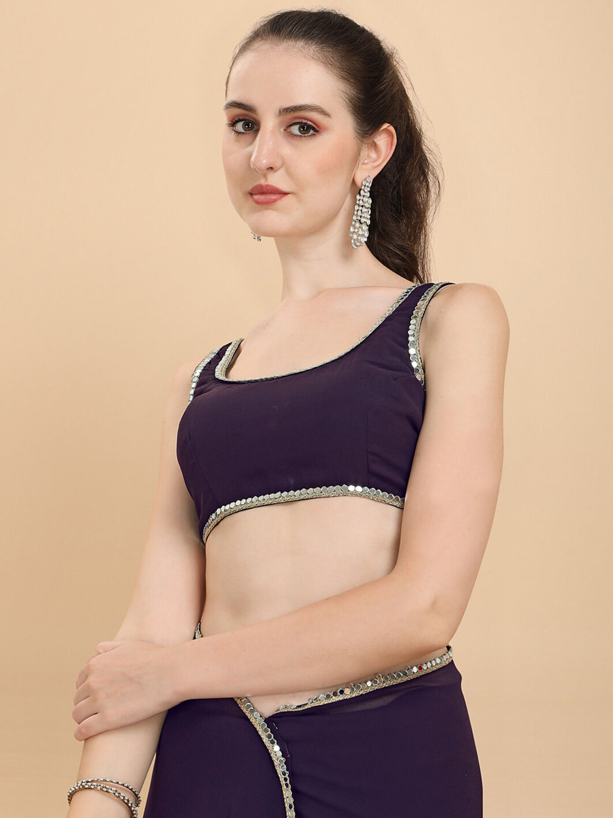 shining rangoli satin silk solid with beautiful sequned embellished lace border saree