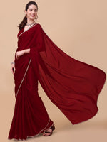 shining rangoli satin silk solid with beautiful sequned embellished lace border saree