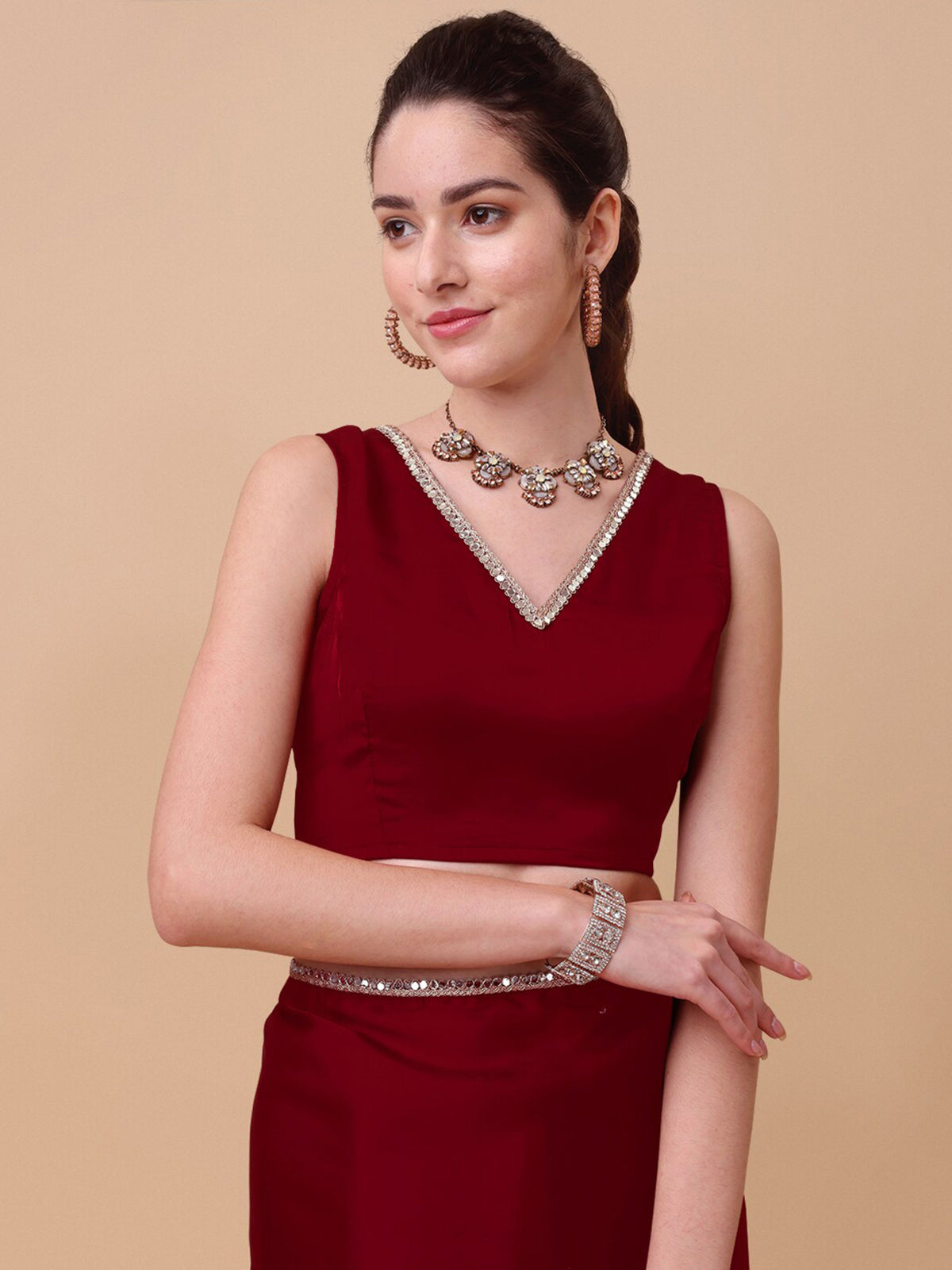 shining rangoli satin silk solid with beautiful sequned embellished lace border saree