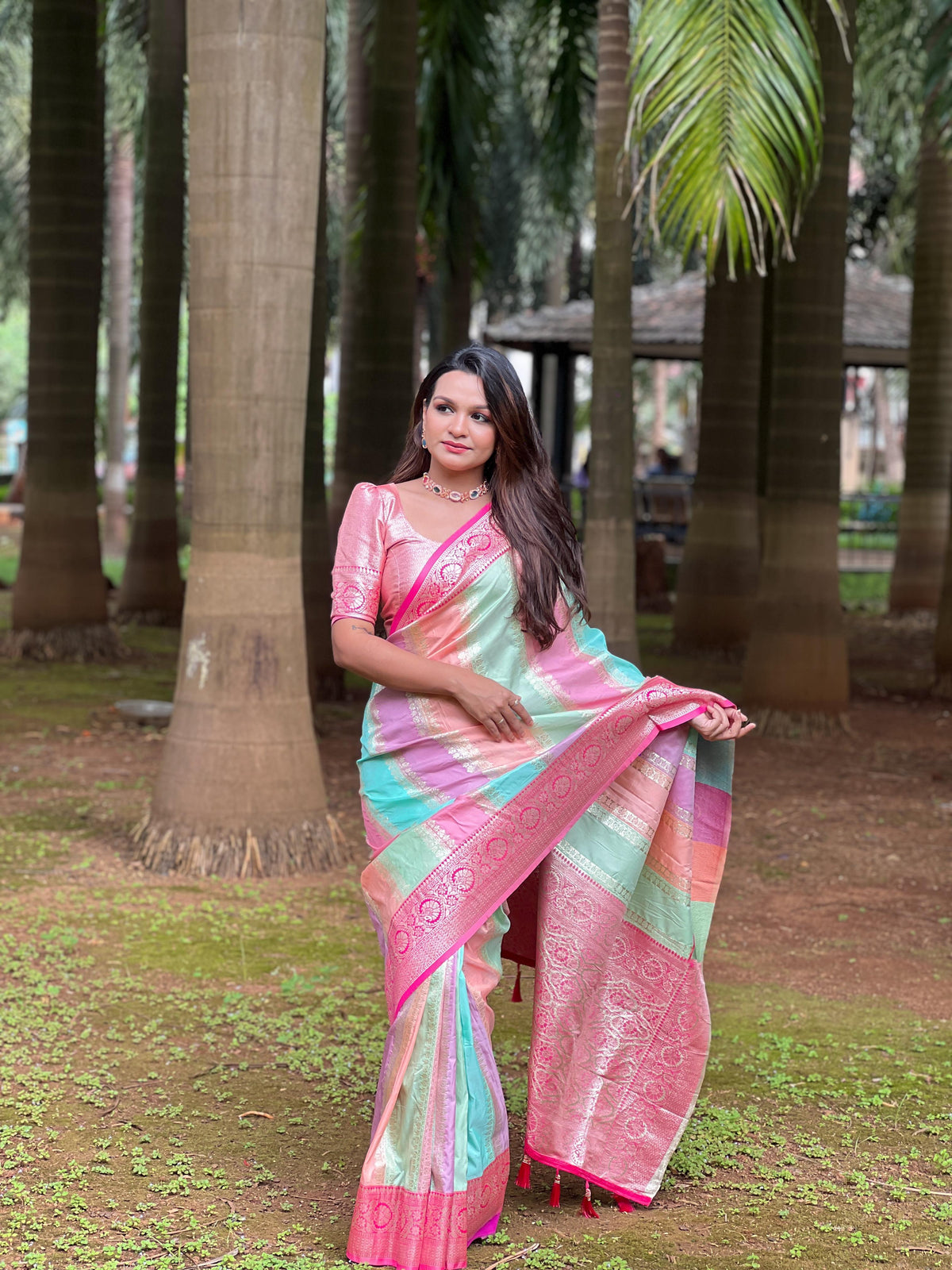 Enchanting Rani Pink And Pastel Banarasi Silk Saree A Statement of Elegance