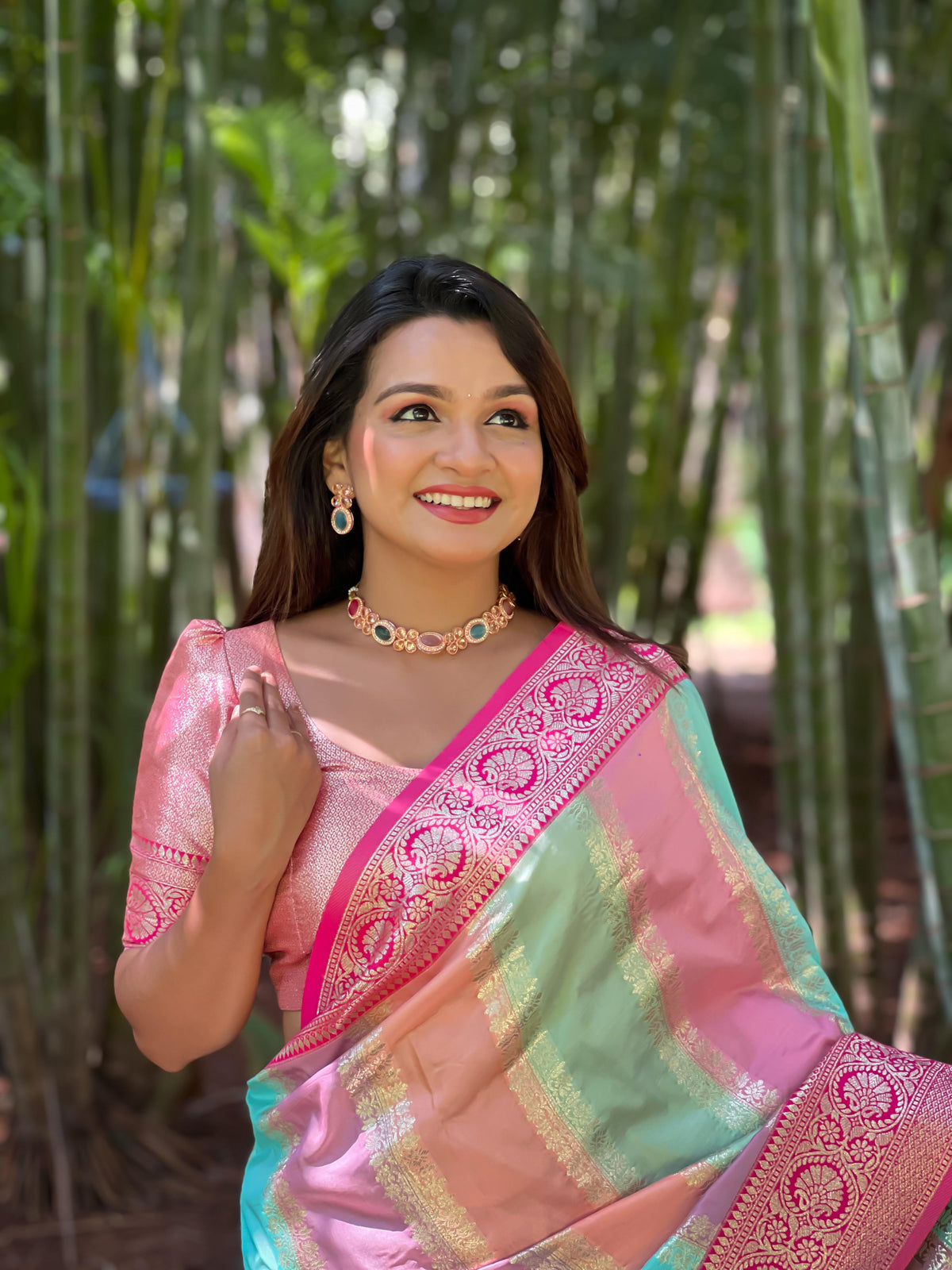 Enchanting Rani Pink And Pastel Banarasi Silk Saree A Statement of Elegance