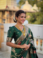 Elegant Green Banarasi Soft Silk Saree with Golden Zari Weaving Saree