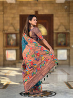 Morpich and Gold Soft Pethani Silk Meenakari weaving Grand Occasion Saree For Women