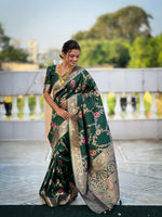 Elegant Green Banarasi Soft Silk Saree with Golden Zari Weaving Saree