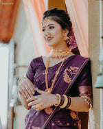 Purple Paithani Silk Saree with Gold Zari & Peacock Motif - Bridal & Festive Traditional Wear