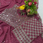 Onion Pink Georgette Saree with Heavy Real Mirror and sequined Work | Designer Saree with Blouse for Wedding & Party