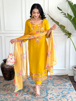Sunshine Yellow Embroidered Chanderi Silk Kurta Set with Printed Jacquard Butti Dupatta