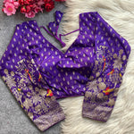 Banarasi Brocade Ready-Made Full Stitched Designer Blouse for Women - Elbow Sleeves with Zari Bird Weaving