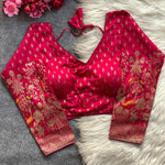 Banarasi Brocade Ready-Made Full Stitched Designer Blouse for Women - Elbow Sleeves with Zari Bird Weaving