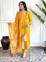 Sunshine Yellow Embroidered Chanderi Silk Kurta Set with Printed Jacquard Butti Dupatta