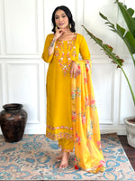 Sunshine Yellow Embroidered Chanderi Silk Kurta Set with Printed Jacquard Butti Dupatta