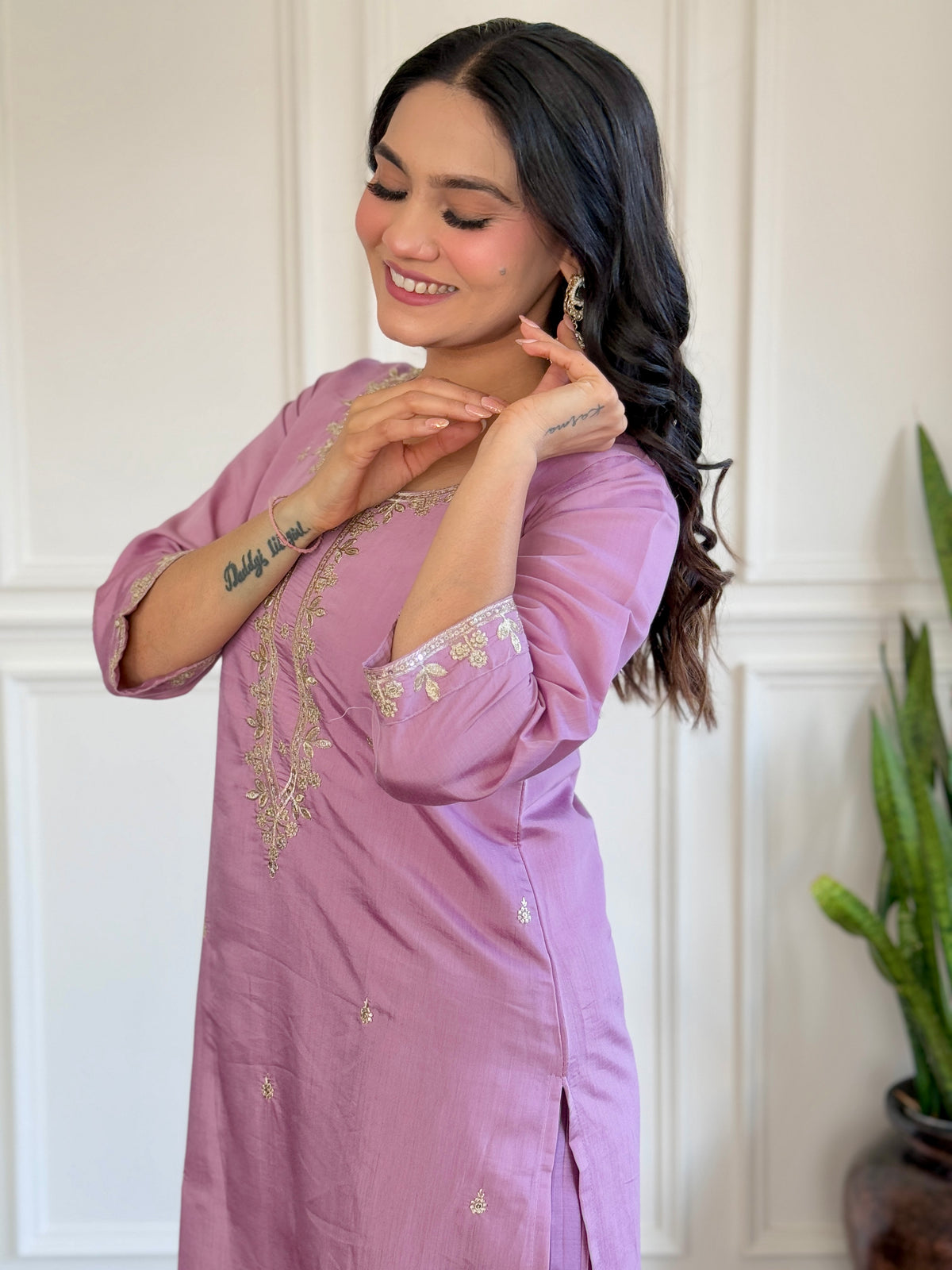 Luxurious Lavender Embroidered Chanderi Silk Suit Set with Jacquard Butti Dupatta
