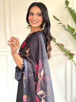 Women’s Black Embroidered Chanderi Silk Kurta Set with Jacquard Butti Dupatta