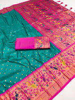 This exquisite Paithani silk saree is a masterpiece of traditional for Indian Women