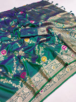 Green and Blue Dual-Tone Banarasi Soft Silk Saree