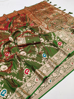 Elegant Mehendi Green Banarasi Soft Silk Saree