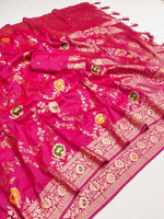 Rani Pink Banarasi Soft Silk Saree with Golden Zari Saree For Women