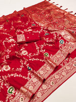 Exquisite Red Banarasi Soft Silk Meenakari work Saree