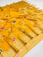 Luxurious Yellow Banarasi Soft Silk Saree For Women