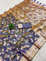 Royal Blue and Olive Green Banarasi Silk Saree Blend of Tradition and Elegance