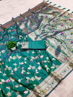 Royal Green Banarasi Silk with Silver Zari Work Saree For Women