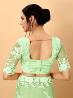 Light Green Soft Net Beads Work Motif net Embroidery Cut Work C-Pallu Saree