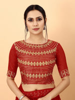 Red Color Ethnic Motif Bordr Beads Work All Over Net Embroidery Party wear Saree