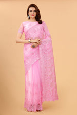 Pink Soft Net Ethnic Motif net Embroidery Party Wear C-Pallu Saree