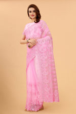 Pink Soft Net Ethnic Motif net Embroidery Party Wear C-Pallu Saree