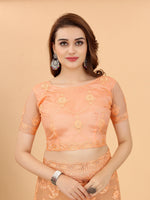 Orange Soft Net Light Color Ethnic Motif Net Embroidery Party wear C-Pallu Saree