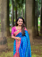 pure heavy Soft paithani silk saree zari weawing designer Meenakari two toned reach fabrics reach pallu saree for women