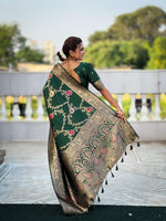 Elegant Green Banarasi Soft Silk Saree with Golden Zari Weaving Saree