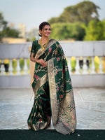 Elegant Green Banarasi Soft Silk Saree with Golden Zari Weaving Saree
