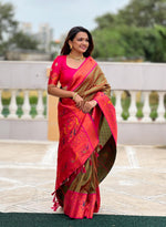 Majestic Mehendi Green Paithani Soft Silk with tessels Saree for women