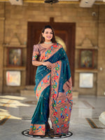 Morpich and Gold Soft Pethani Silk Meenakari weaving Grand Occasion Saree For Women