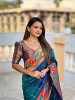 Morpich and Gold Soft Pethani Silk Meenakari weaving Grand Occasion Saree For Women