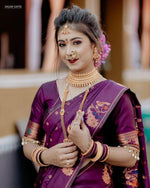 Purple Paithani Silk Saree with Gold Zari & Peacock Motif - Bridal & Festive Traditional Wear