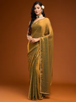 Chiffon Two-Toned Crushed Saree with Beads & Stone Embellishments – Elegant Party & Festive Wear