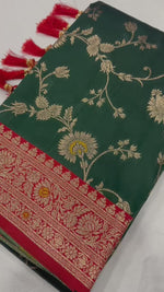 Elegant Green Banarasi Silk Saree with Red Contrast Border