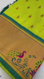 Lemon Yellow Pure Paithani Silk Saree with Exquisite Meenakari Zari Weaving saree for women