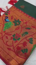 Graceful Green-Pink Soft Pethani Silk Saree with Rich Meenakari Weaving Saree For Women