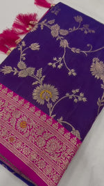 Royal Purple and Pink Banarasi Silk Saree with Zari Meenakari Weaving