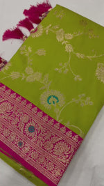 Elegant Green and Pink Banarasi Silk Saree with Zari and Meenakari Weaving